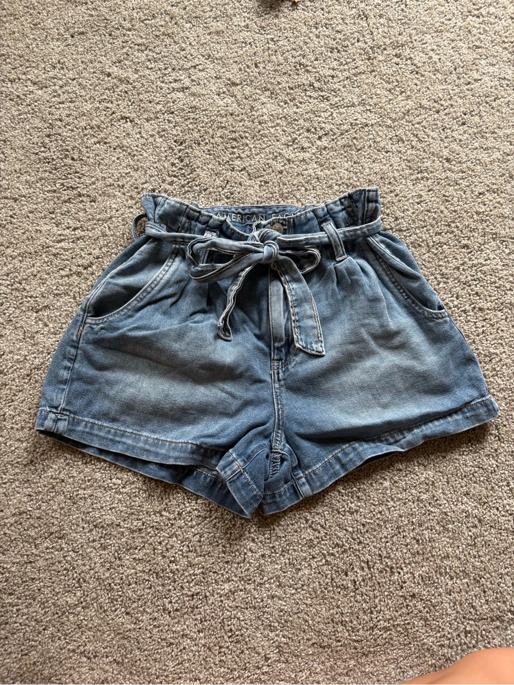 American Eagle Outfitters Light Wash Paperbag Tie Denim Shorts